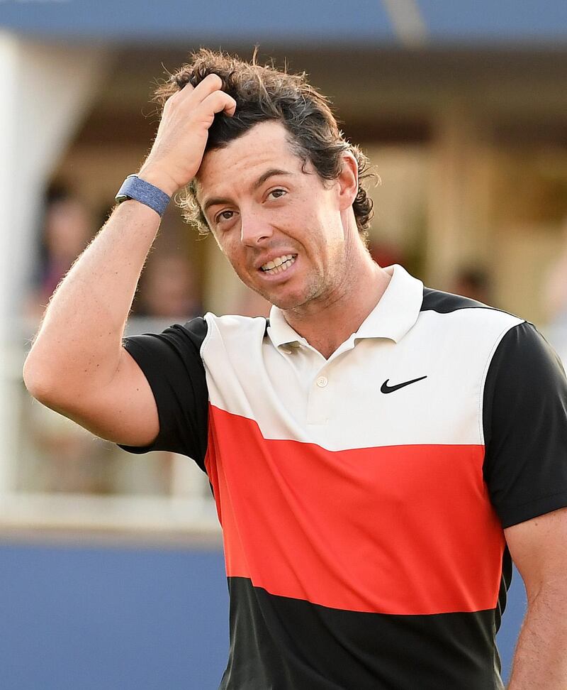 Rory McIlroy walks off at the end of his second round at the DP World Tour Championship. Getty