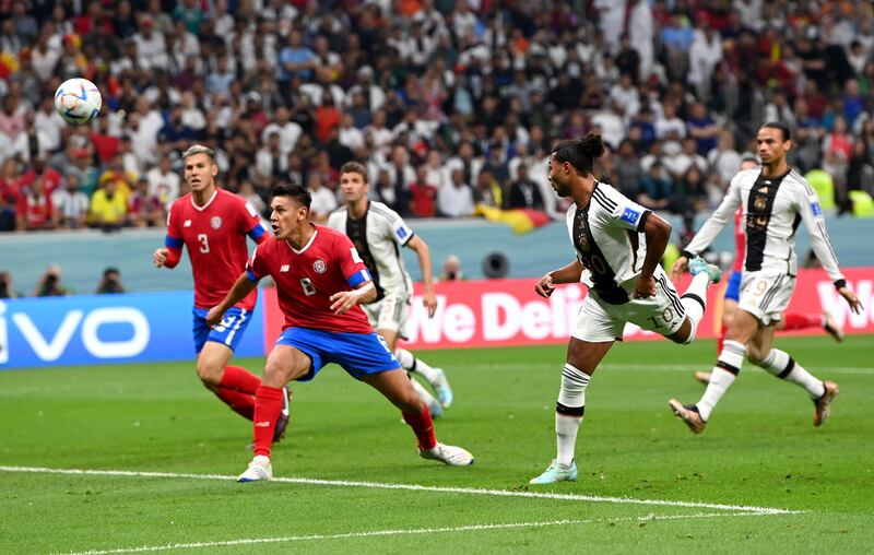 Serge Gnabry scores the opening goal against Costa Rica. EPA