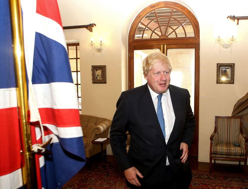 British foreign minister Boris Johnson speaks at the British embassy in Kuwait City on July 8, 2017. Yasser Al Zayyat / AFP