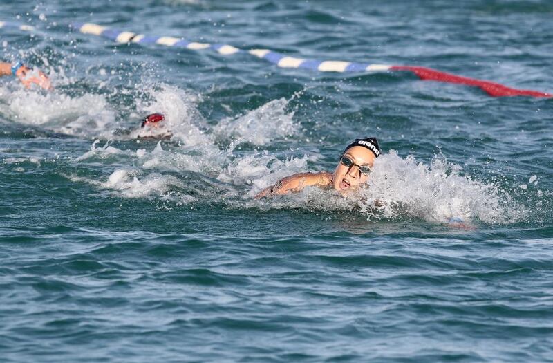 Rachele Bruni shown during her victory in last year's Marathon Swimming World Cup series event in Abu Dhabi. Jeffrey E Biteng / The National / March 13, 2015