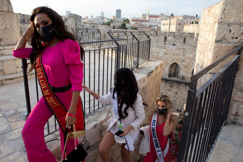 Contestants tour the ancient citadel. David Tower. Reuters