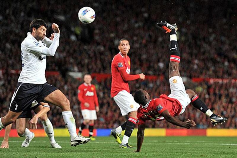 Danny Welbeck attempts an overhead kick on goal. The Man Utd striker scored one and created another in his man of the match performance.

Martin Rickett / PA / AP Photo