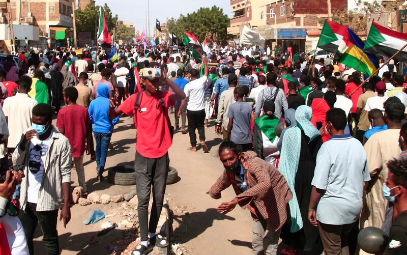 Demonstrators gather in northern Khartoum. Street protests following the October takeover left at least 44 protesters dead and hundreds injured.