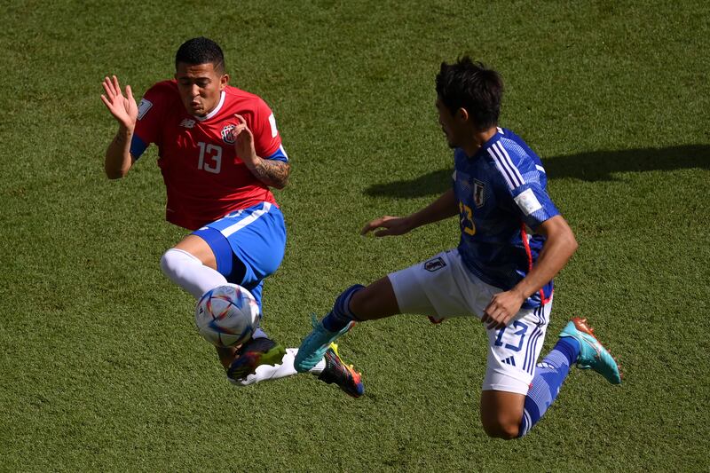 Gerson Torres of Costa Rica and Hidemasa Morita of Japan compete. Getty