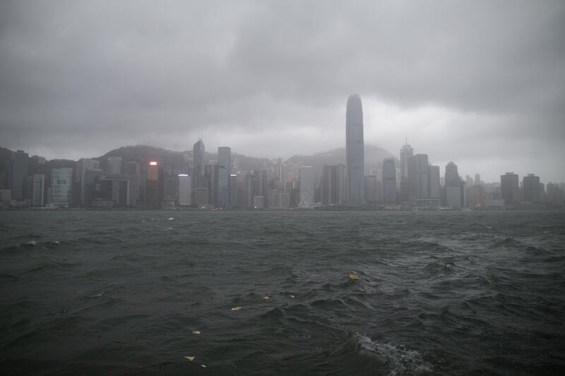 Clouds and rain brought by tropical storm Pakhar roll over the Hong Kong Island skyline in Hong Kong, China, on August 27, 2017. Jerome Favre / EPA