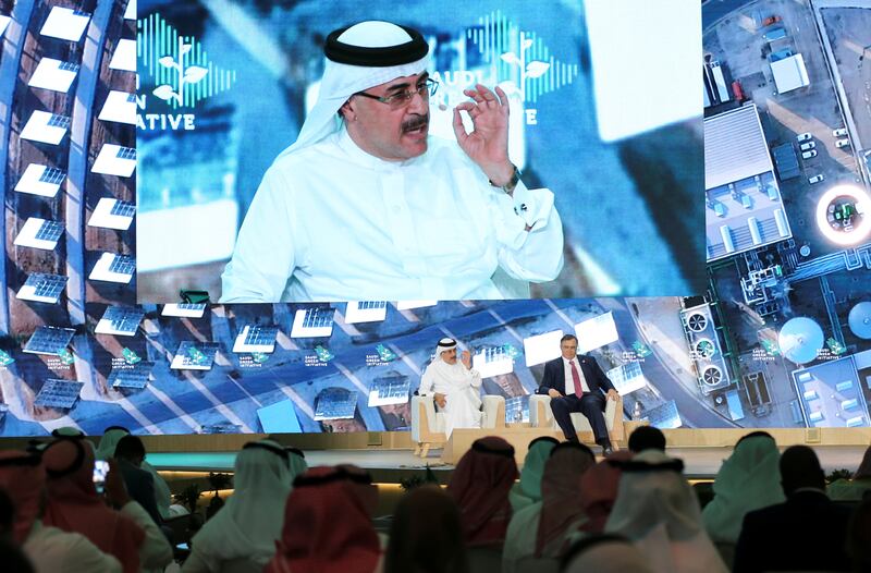 Amin Nasser, president and chief executive of Saudi Aramco, speaks during a discussion with TotalEnergies chairman and chief executive Patrick Pouyanne at the forum. Reuters