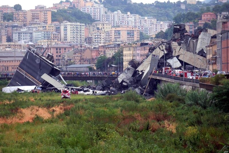 A section of the motorway bridge that collapsed in Genoa. AFP