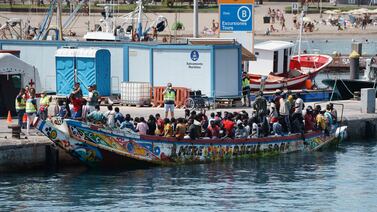 A group of 157 migrants arriving at Los Cristianos harbour, in Tenerife, Spain. EPA
