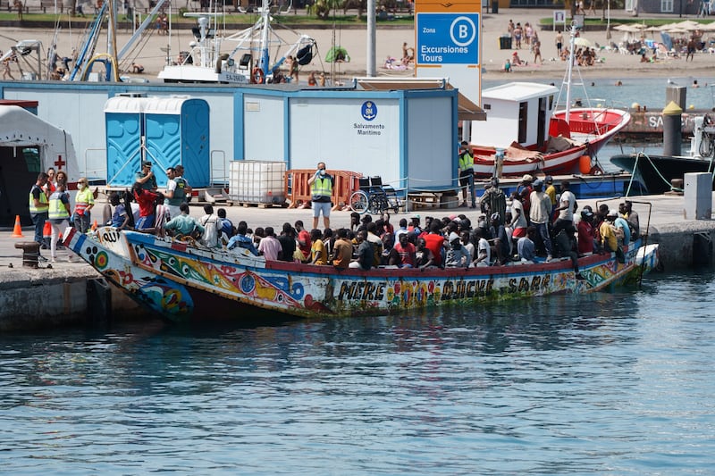 A group of 157 migrants arrives at Los Cristianos harbour, Tenerife, in the Canary Islands on July 4. EPA