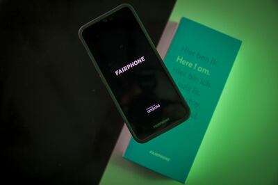 The Fairphone 3 smartphone, manufactured by Fairphone BV, sits in this arranged photograph in London, U.K., on Monday, Nov. 25, 2019. Fairphone is hoping a wave of consumer sentiment and Vodafone Group Plc as a powerful partner will help it sell more of its greener smartphones. Photographer: Jason Alden/Bloomberg