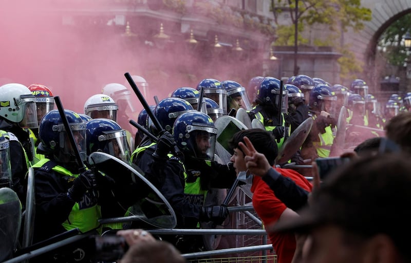 Counter-protesters clash with police in London as they gather against a Black Lives Matter demonstration following the death of George Floyd in Minneapolis police custody.  Reuters