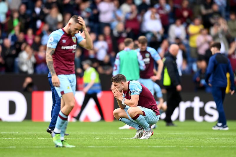 Burnley players after their 2-1 defeat against Newcastle United that resulted in their relegation from the Premier League on Sunday, May 22. Getty