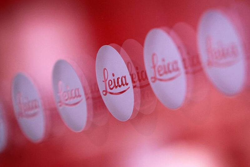 The logo of Leica at its production facility in Solms, western Germany. Daniel Roland / AFP