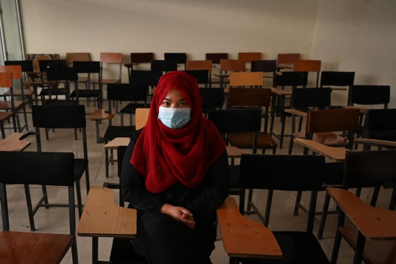 A student in a classroom in Kabul. AFP