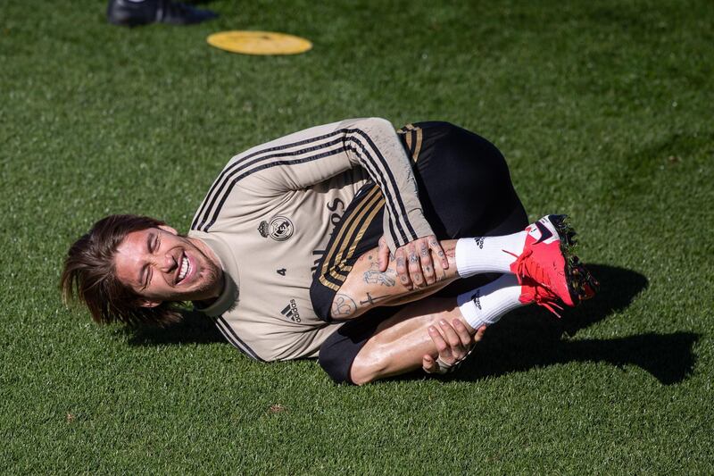 Real Madrid's Sergio Ramos during training on Friday. EPA