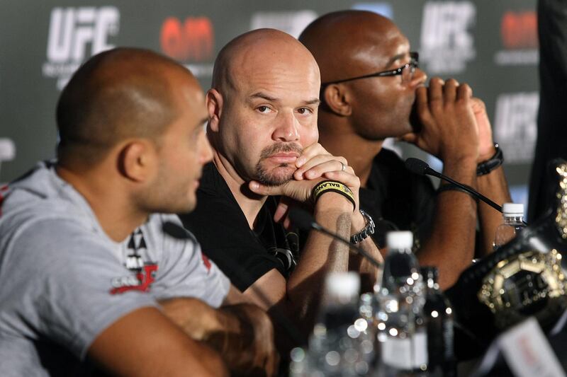 Abu Dhabi, United Arab Emirates --- April 7, 2010 --- Ed Soares (center) is the manager for Anderson Silva (right).  ( Delores Johnson / The National 
****DATE CHANGE from April 6th to April 7th*****