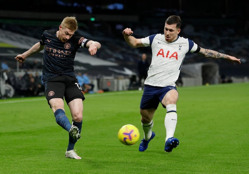 Pierre-Emile Hojbjerg – 9. Blocked shots. Broke up play. Shackled De Bruyne. Easy to think he would be a fans’ favourite at the Tottenham Hotspur Stadium, if there were any fans present. Reuters