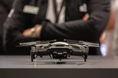 epa07822655 A drone by DJI on the opening day of the Internationale Funkaustellung Berlin (IFA), an international consumer electronics fair, in Berlin, Germany, 06 September 2019. The IFA is the world's leading trade show for consumer electronics and home appliances and open for the general public from 06 to 11 September 2019.  EPA/OMER MESSINGER