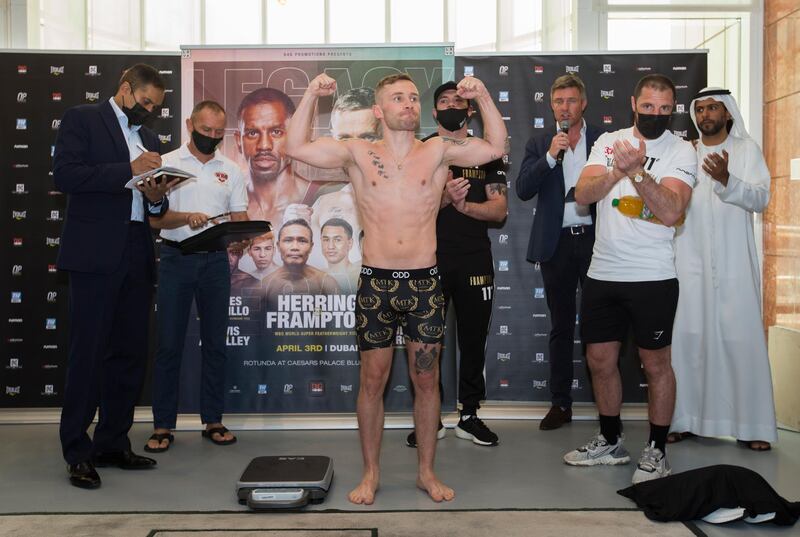 Dubai, United Arab Emirates - Carl Frampton (Northern Ireland at the weigh-in for his bout with Jamel Herring (USA) at Leva Hotel, Sheikh Zayed Road.  Leslie Pableo for The National for Amith Pasella's story