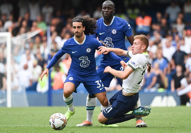 Marc Cucurella in action against Dejan Kulusevski of Tottenham. EPA