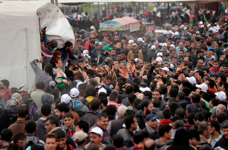 The clashes erupted at the start of a planned weeks-long protest along the border that is supported by the Islamic militant group Hamas that rules Gaza. Mahmud Hams / AFP Photo