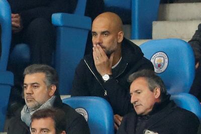 Soccer Football - Champions League Quarter Final Second Leg - Manchester City vs Liverpool - Etihad Stadium, Manchester, Britain - April 10, 2018   Manchester City manager Pep Guardiola sat in the stands   Action Images via Reuters/Jason Cairnduff