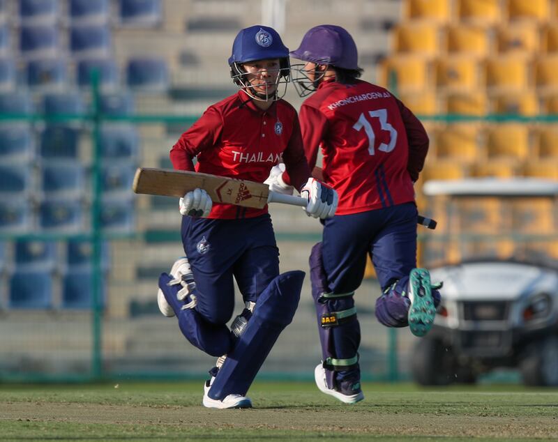 Chanida Sutthitruang  and Nannapat Khoncharoenkani of Thailand in action during the Women's T20 World Cup Qualifier, UAE v Thailand.