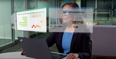 The Lenovo ThinkReality A3 smart glasses allows a user to view up to five virtual screens at a time. Photo: Lenovo