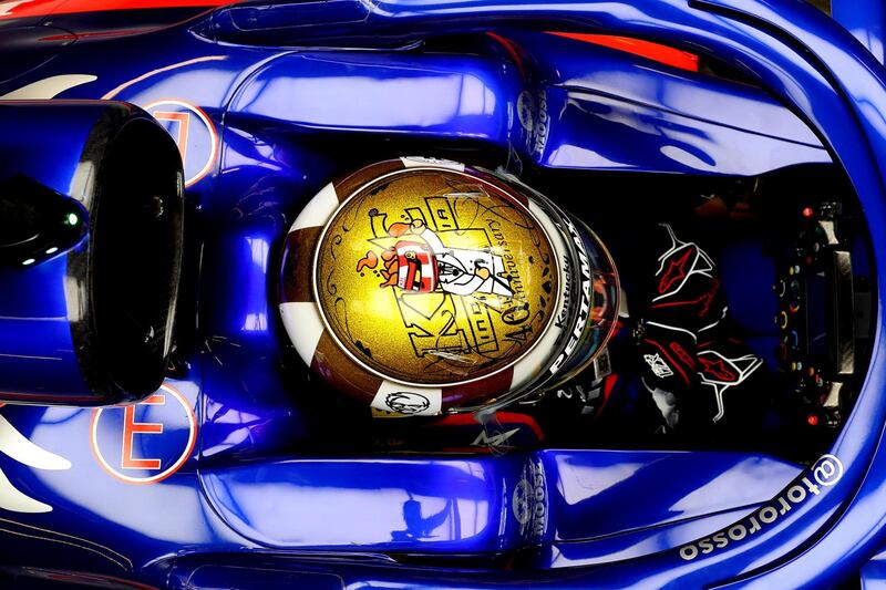 Sean Gelael  prepares to drive for Toro Rosso during end of season testing at Yas Marina Circuit  in Abu Dhabi on Tuesday, December 03. Getty