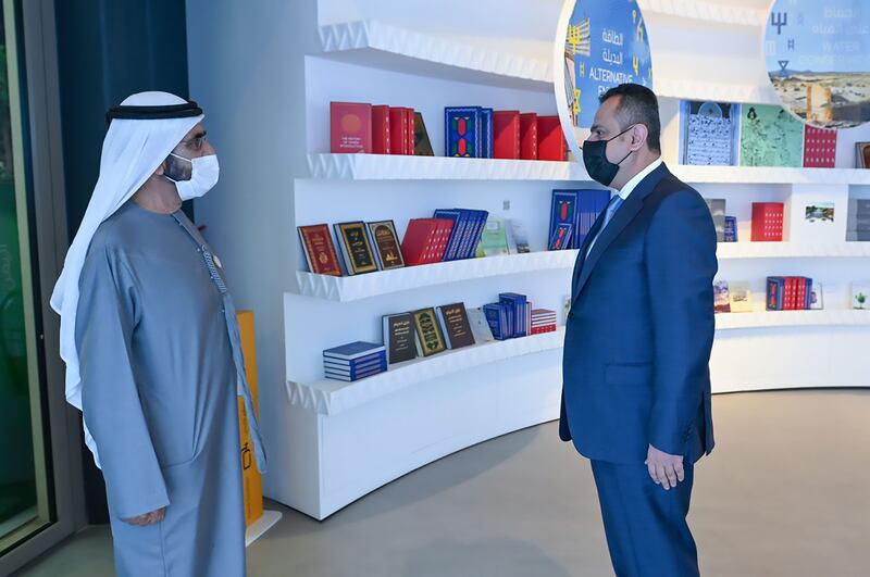 Sheikh Mohammed bin Rashid, Vice President and Ruler of Dubai, with Maeen Abdulmalik Saeed, Prime Minister of Yemen, at the Yemen pavilion, Expo 2020 Dubai. All photos: @HHShkMohd/Twitter