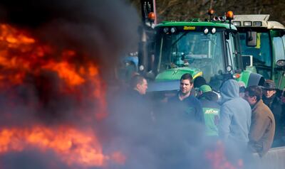 The Federation of Young Farmers block a motorway in Daussoulx, Belgium. EPA