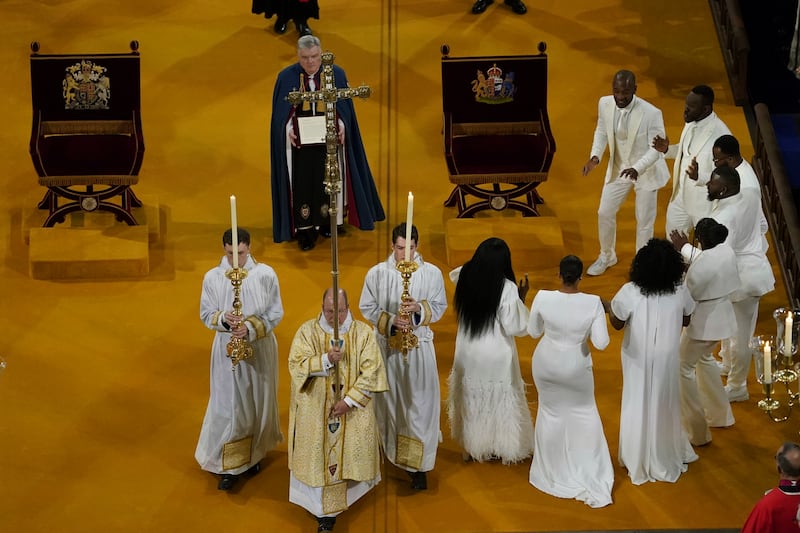 Alleluia is sung by the Ascension gospel choir during the coronation of King Charles III and Queen Camilla, at Westminster Abbey, in London, Saturday, May 6, 2023. Andrew Matthews / AP