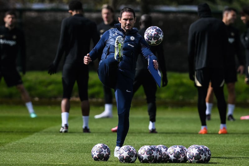 Chelsea manager Frank Lampard during training in Cobham on Tuesday. AFP