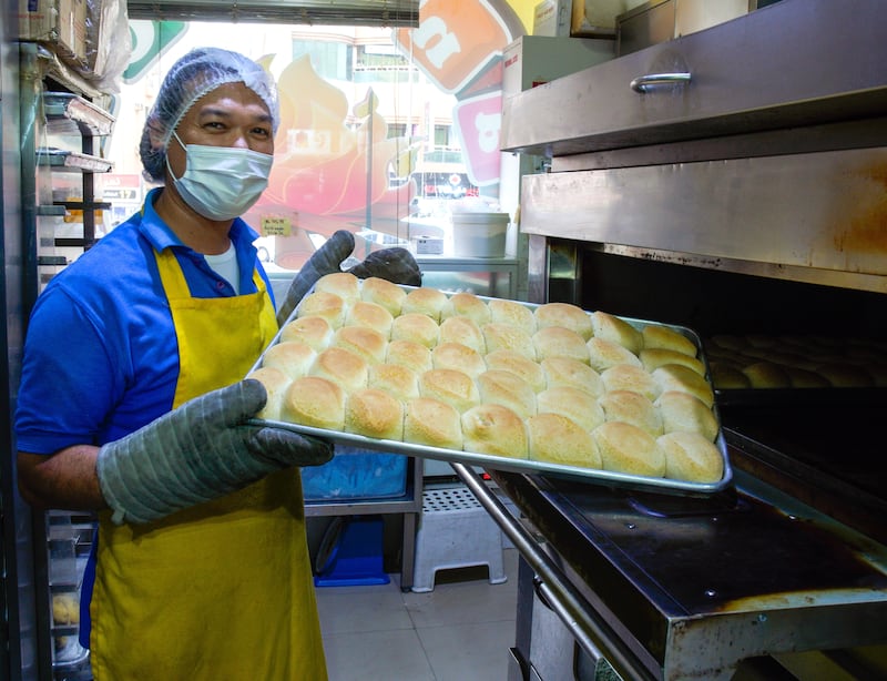 Pandesal, served at Pan Pugon TinaPIE Bakeri, is the most popular Filipino bread roll and is usually eaten at breakfast with coffee or fresh carabao milk.