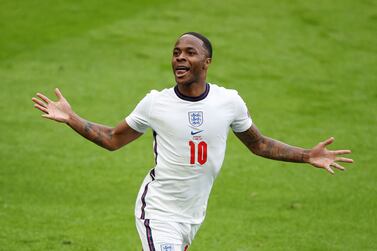 Soccer Football - Euro 2020 - Round of 16 - England v Germany - Wembley Stadium, London, Britain - June 29, 2021 England's Raheem Sterling celebrates scoring their first goal Pool via REUTERS / John Sibley     TPX IMAGES OF THE DAY