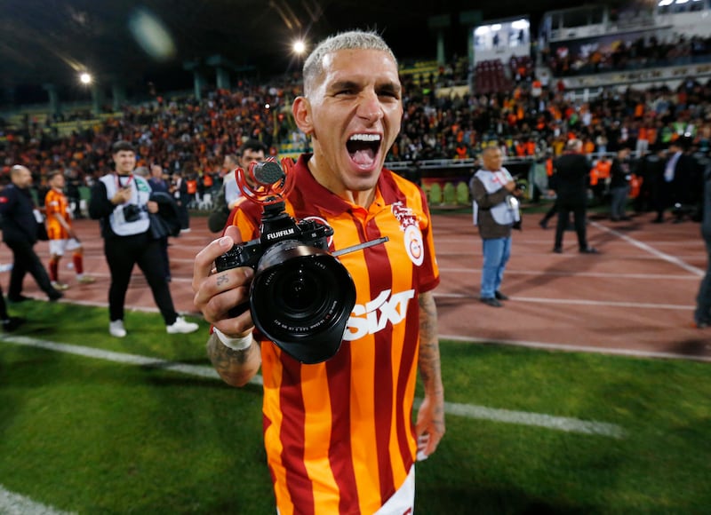Galatasaray's Lucas Torreira celebrates winning the Turkish Super Cup final after the match was abandoned. Reuters