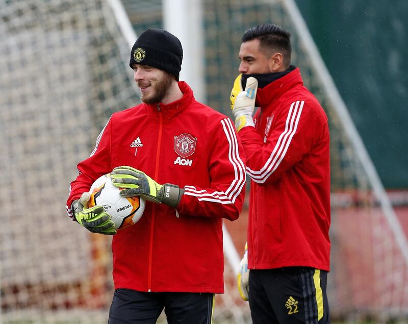 Manchester United goalkeepers David de Gea and Sergio Romero. Reuters