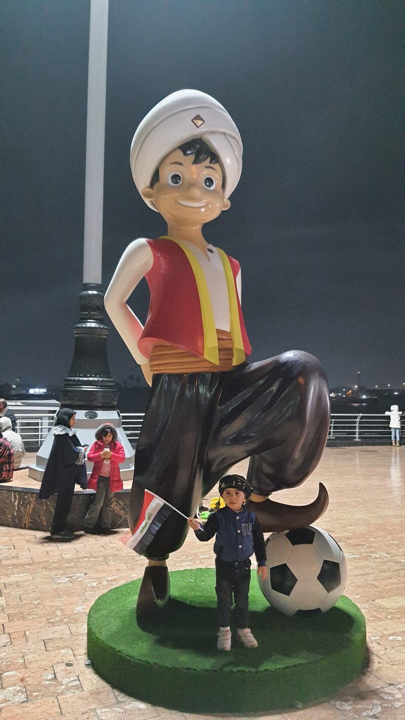 A statue of the mascot for the 25th edition of the Gulf Cup, Sinbad the Sailor – one of the region's legendary characters