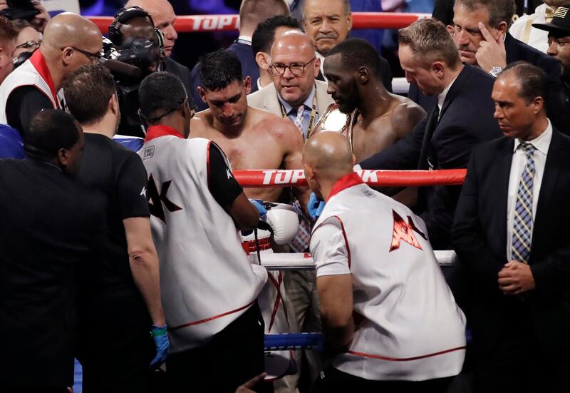 Amir Khan and Terence Crawford after the fight. Reuters