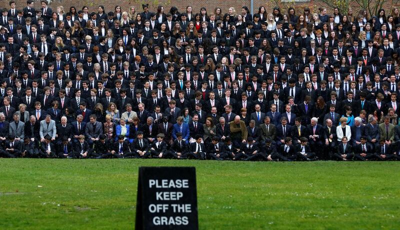 Westminster School students gather for a group photograph outside Westminster Abbey in London, Britain April 29, 2016. REUTERS/Stefan Wermuth