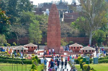 Visitors gather near the Jallianwala Bagh Martyrs' Memorial ahead of the 100th anniversary of the massacre in Amritsar. AFP.