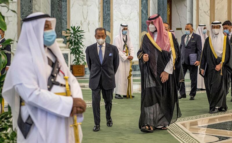 Saudi Crown Prince Mohammed bin Salman receives Malaysian Prime Minister Muhyiddin Yassin in the capital Riyadh. AFP