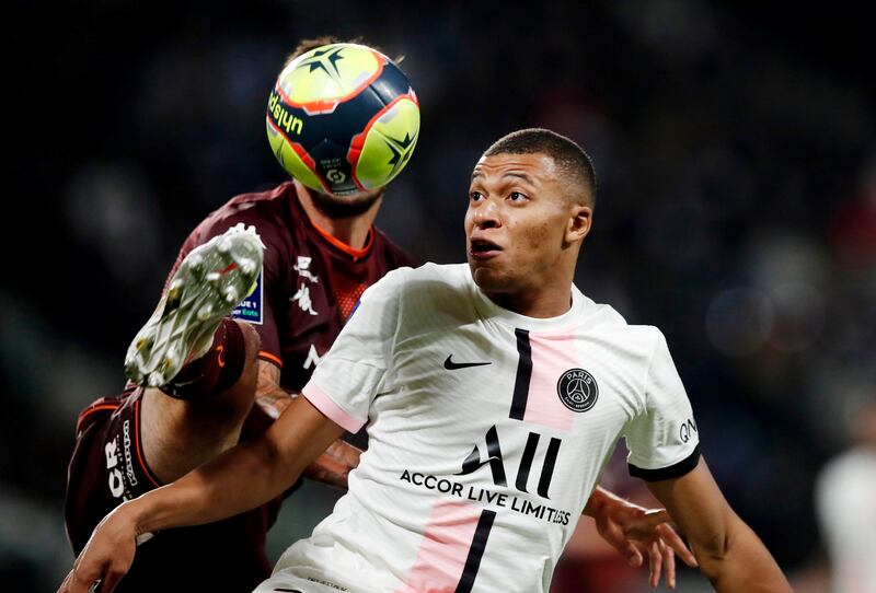 Paris Sainbt-Germain's Kylian Mbappe in action during the LIgue 1 game against Metz at the  Stade Saint-Symphorien on Wednesday, September 22. Reuters