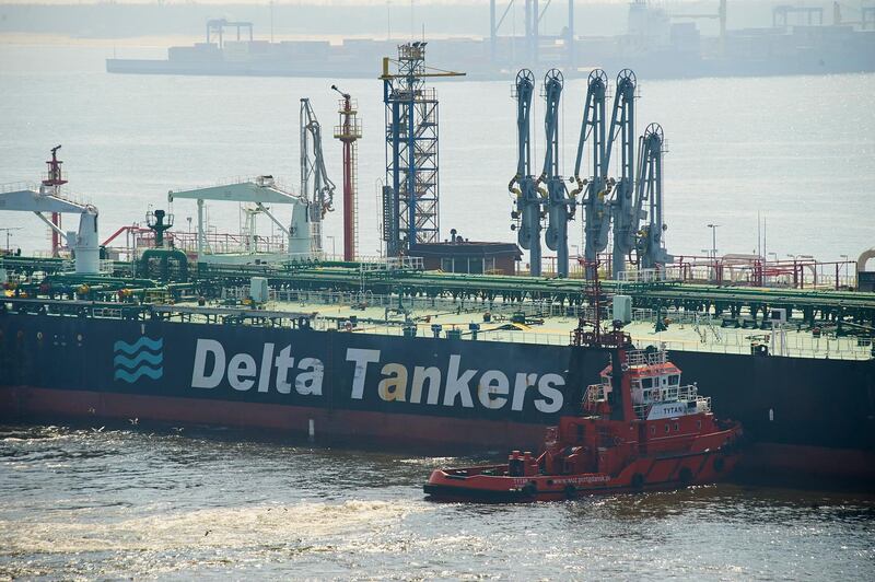 epa06666806 The Delta Kanaris tanker enters the Naftoport in Gdansk, Poland, 13 April 2018. The tanker, transporting Iranian crude oil for Polish company PKN Orlen, arrived at the Baltic seaport of Gdansk after setting off from Kharg island in the Persian Gulf, crossing the Suez Canal and then the Mediterranean Sea. The tanker delivered some 130,000 tons of crude oil that will be processed at the refinery and PKN Orlen's petrochemical complex in Plock.  EPA/DOMINIK KULASZEWICZ POLAND OUT