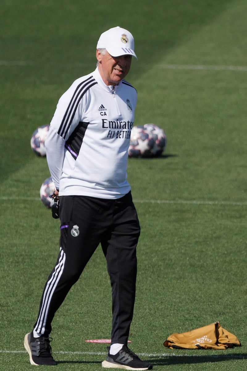Real Madrid manager Carlo Ancelotti oversees training. EPA