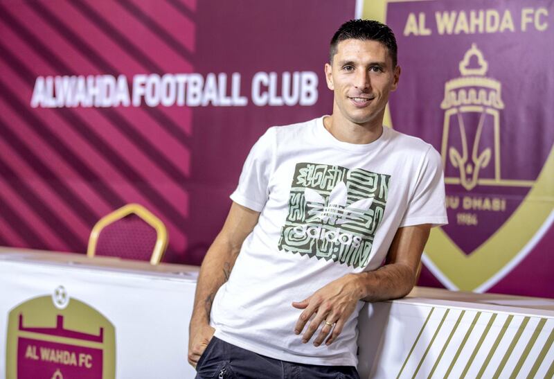 Abu Dhabi, United Arab Emirates, July 23, 2019.  Sebastian Tagliabue is one of the stars of the Arabian Gulf League, its all-time leading foreign goalscorer and second in the all-time charts. 
Victor Besa/The National
Section:  SP
Reporter:  John McAuley