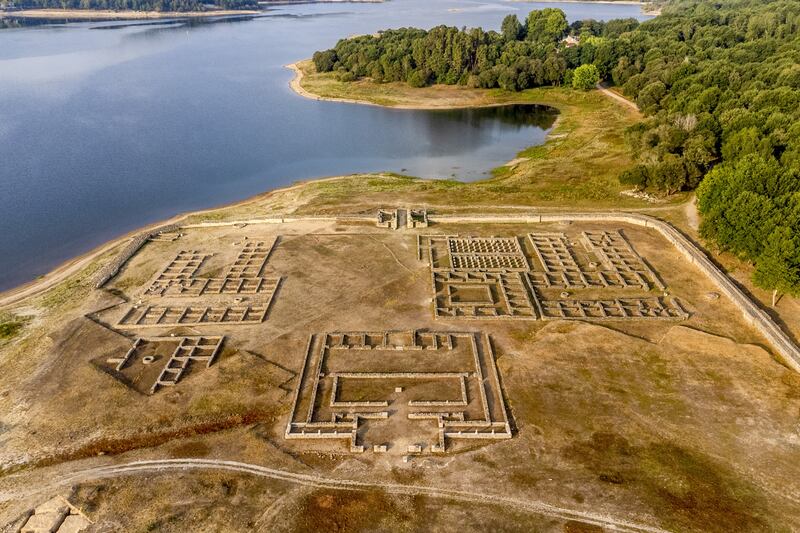 The Roman camp Aquis Querquennis, exposed by low water levels in the Limia river in Ourense, Spain, on August 10. EPA