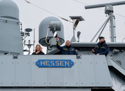 German frigate Hessen departing Wilhelmshaven for active duty on Operation Aspides. Getty Images