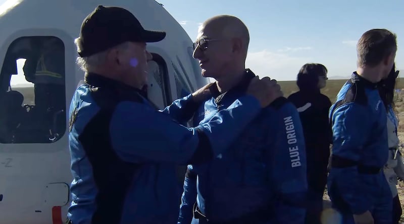 William Shatner and Jeff Bezos after New Shepard's NS-18 mission. EPA