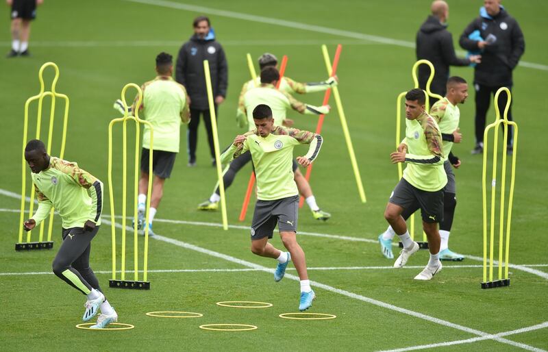 The Manchester City squad training ahead of their Champions League clash against Dinamo Zagreb on Tuesday. Getty